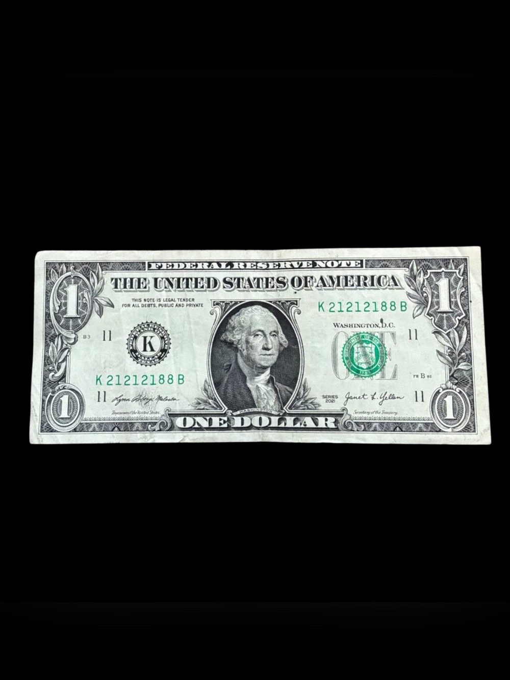 $1 Near-Miss Super Repeater 21212188 — 3 Digits, 98.2% Rarity